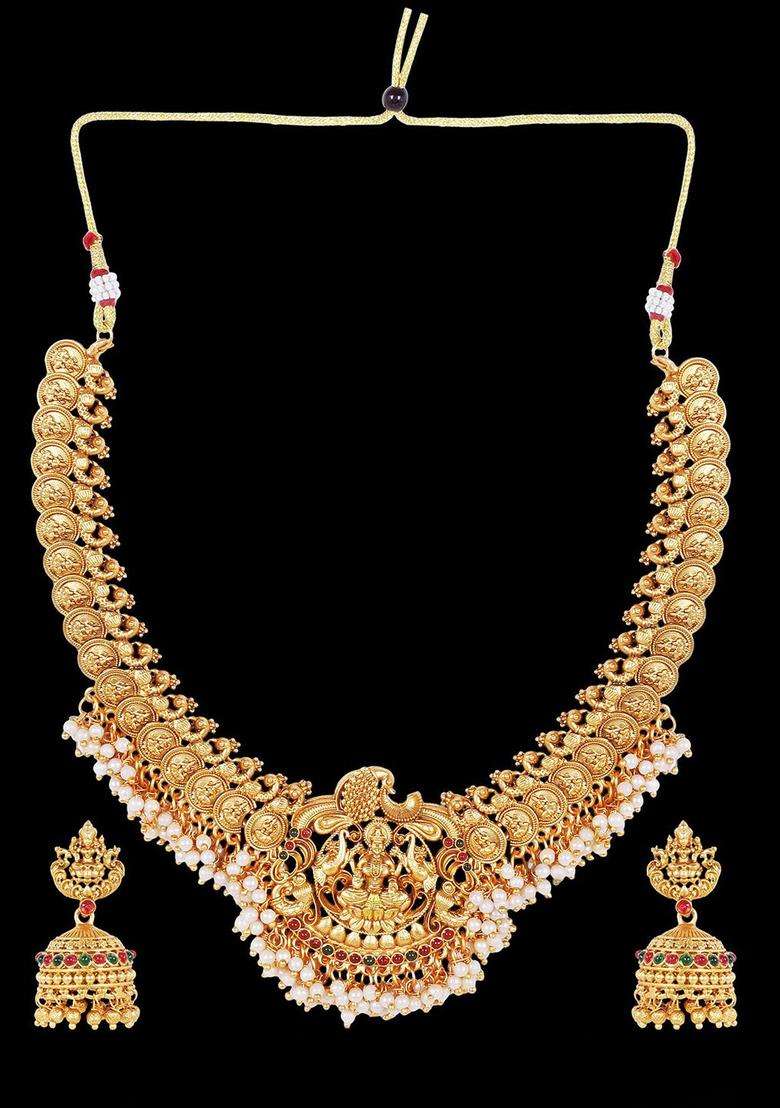 Gold-Plated Stone Studded & Beaded Lakshmi Goddess Jewellery Set for Women | Traditional Temple Jewellery for Wedding & Festive Wear | Gift for Her - Indya