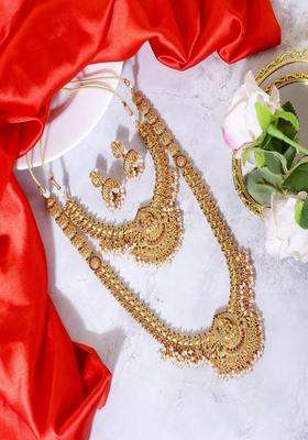 Gold-Plated Stone Studded & Beaded Lakshmi Goddess Jewellery Set for Women | Traditional Temple Jewellery for Wedding & Festive Wear | Gift for Her