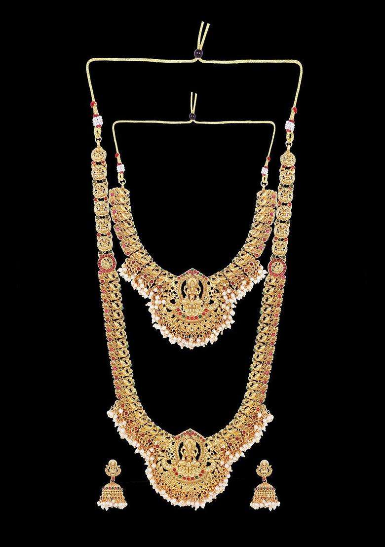 Gold-Plated Stone Studded & Beaded Lakshmi Goddess Jewellery Set for Women | Traditional Temple Jewellery for Wedding & Festive Wear | Gift for Her - Indya