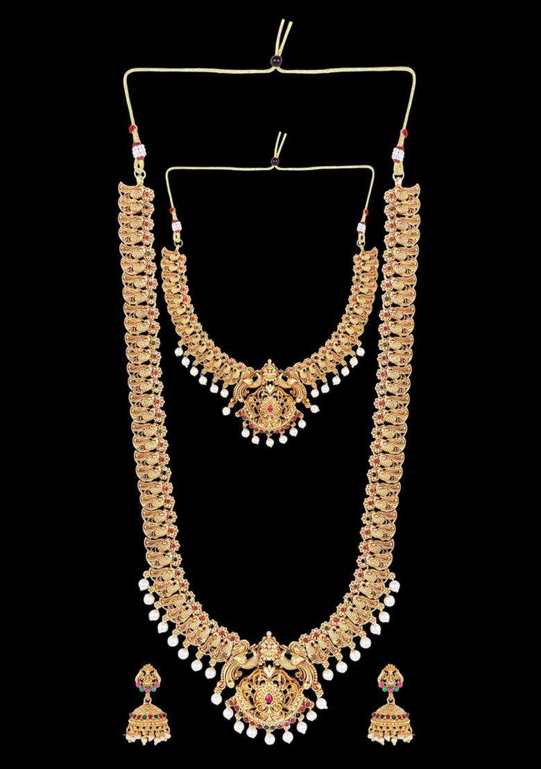 Gold-Plated Stone Studded & Beaded Lakshmi Goddess Jewellery Set for Women | Traditional Temple Jewellery for Wedding & Festive Wear | Gift for Her - Indya