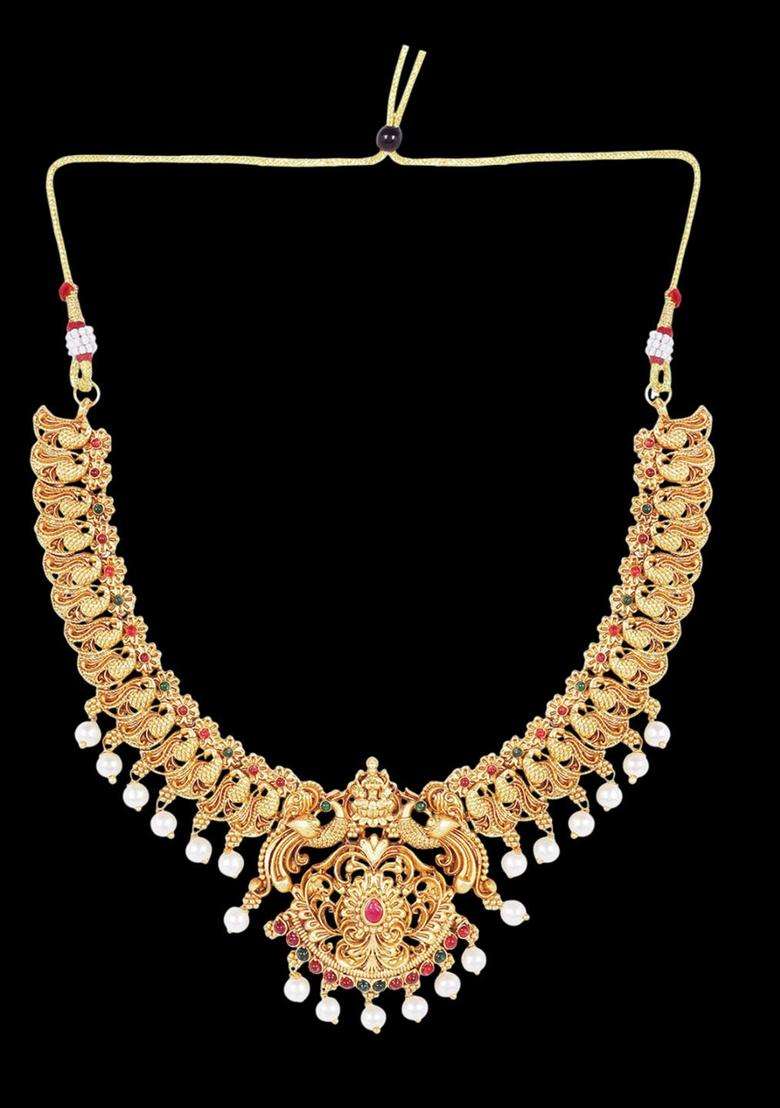 Gold-Plated Stone Studded & Beaded Lakshmi Goddess Jewellery Set for Women | Traditional Temple Jewellery for Wedding & Festive Wear | Gift for Her - Indya