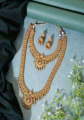 Gold-Plated Stone Studded & Beaded Lakshmi Goddess Jewellery Set for Women | Traditional Temple Jewellery for Wedding & Festive Wear | Gift for Her