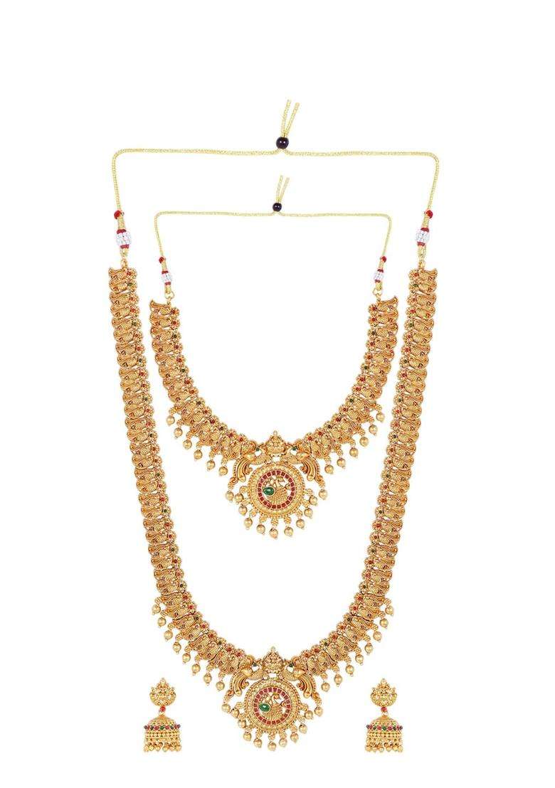 Gold-Plated Stone Studded & Beaded Lakshmi Goddess Jewellery Set for Women | Traditional Temple Jewellery for Wedding & Festive Wear | Gift for Her - Indya