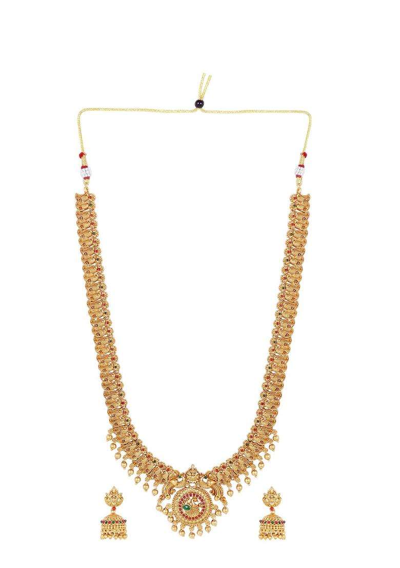 Gold-Plated Stone Studded & Beaded Lakshmi Goddess Jewellery Set for Women | Traditional Temple Jewellery for Wedding & Festive Wear | Gift for Her - Indya