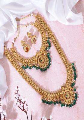 Gold-Plated Stone Studded & Beaded Lakshmi Goddess Jewellery Set for Women | Traditional Temple Jewellery for Wedding & Festive Wear | Gift for Her