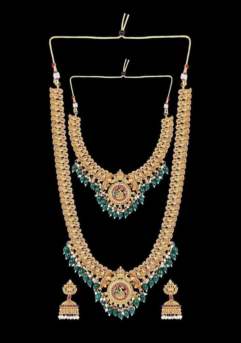 Gold-Plated Stone Studded & Beaded Lakshmi Goddess Jewellery Set for Women | Traditional Temple Jewellery for Wedding & Festive Wear | Gift for Her - Indya