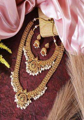 Gold-Plated Stone Studded & Beaded Lakshmi Goddess Jewellery Set for Women | Traditional Temple Jewellery for Wedding & Festive Wear | Gift for Her