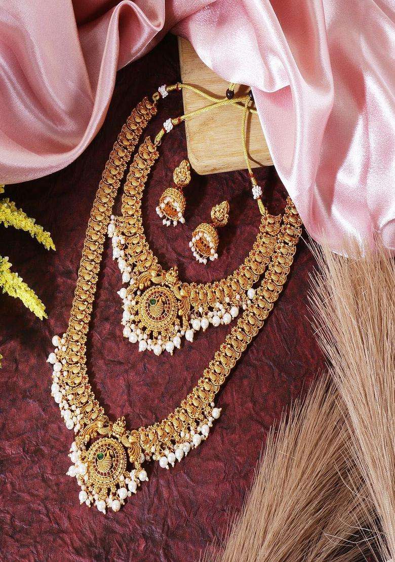 Gold-Plated Stone Studded & Beaded Lakshmi Goddess Jewellery Set for Women | Traditional Temple Jewellery for Wedding & Festive Wear | Gift for Her - Indya