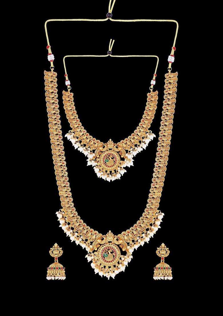Gold-Plated Stone Studded & Beaded Lakshmi Goddess Jewellery Set for Women | Traditional Temple Jewellery for Wedding & Festive Wear | Gift for Her - Indya