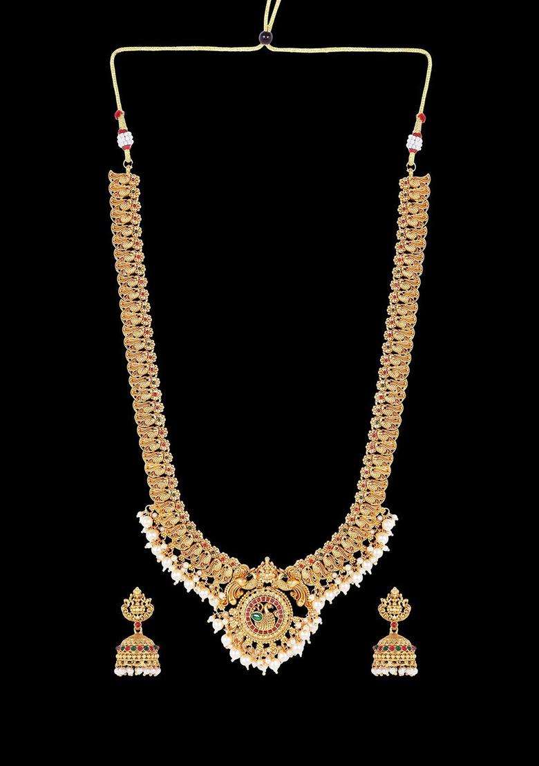 Gold-Plated Stone Studded & Beaded Lakshmi Goddess Jewellery Set for Women | Traditional Temple Jewellery for Wedding & Festive Wear | Gift for Her - Indya