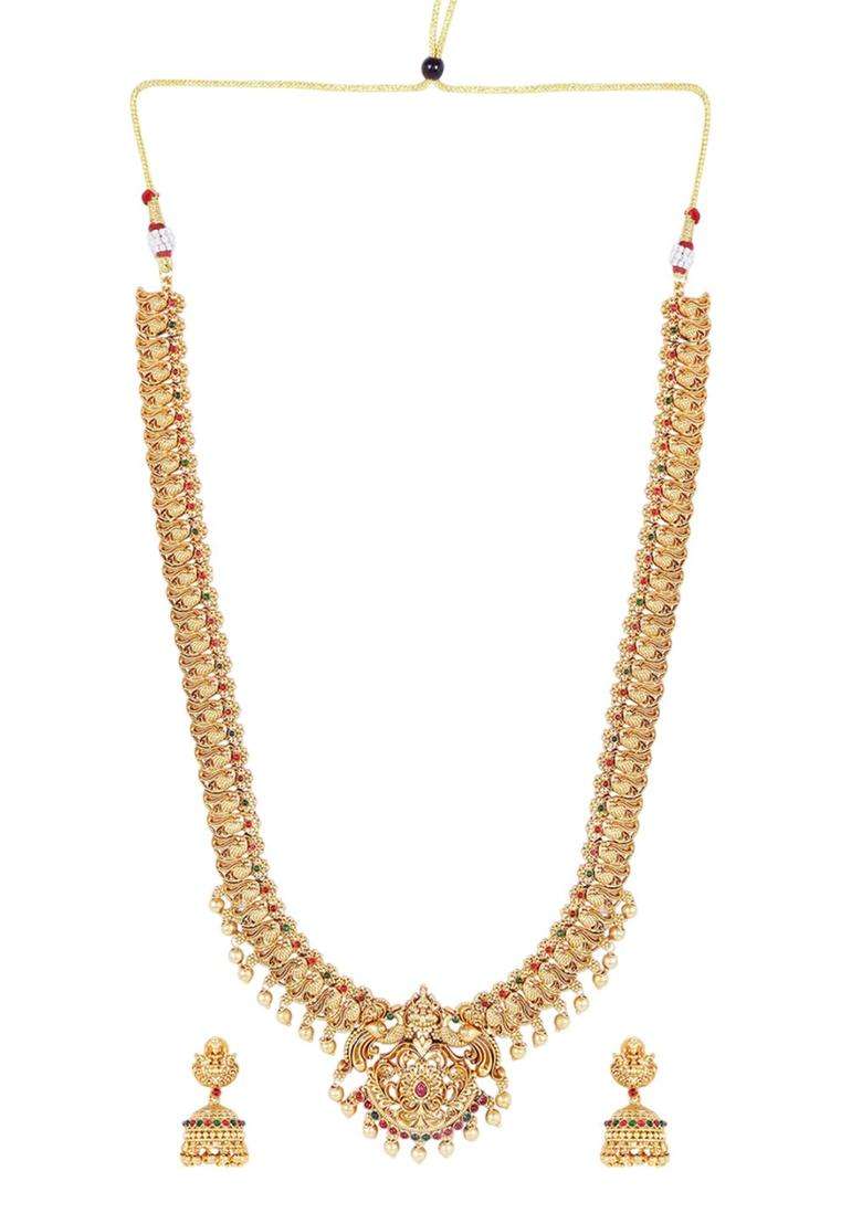 Gold-Plated Stone Studded & Beaded Lakshmi Goddess Jewellery Set for Women | Traditional Temple Jewellery for Wedding & Festive Wear | Gift for Her - Indya