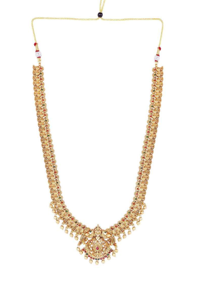 Gold-Plated Stone Studded & Beaded Lakshmi Goddess Jewellery Set for Women | Traditional Temple Jewellery for Wedding & Festive Wear | Gift for Her - Indya