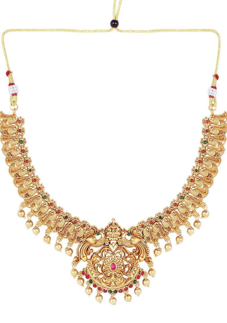 Gold-Plated Stone Studded & Beaded Lakshmi Goddess Jewellery Set for Women | Traditional Temple Jewellery for Wedding & Festive Wear | Gift for Her - Indya