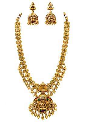 Gold-Plated Pearls Beaded Temple Necklace with Earrings for Women | Traditional Temple Jewellery for Wedding & Festive Wear | Gift for Her