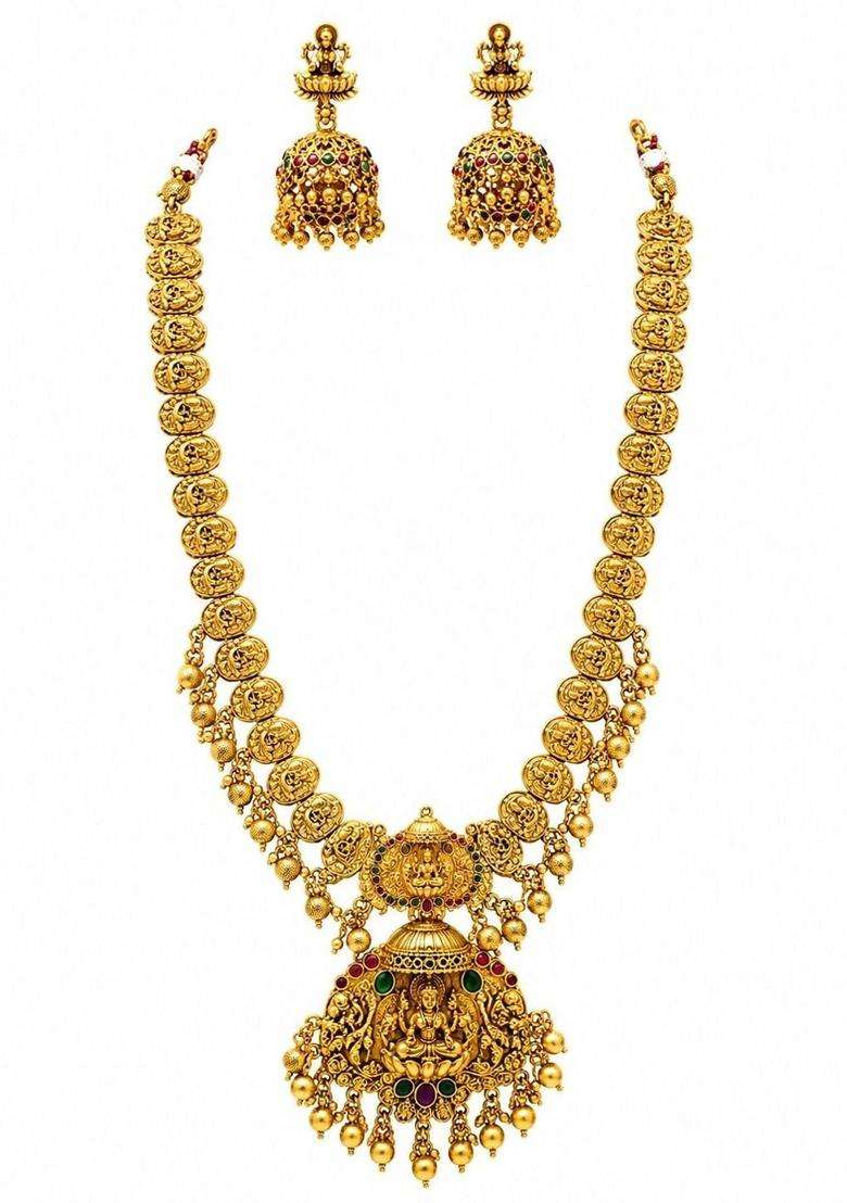 Gold-Plated Pearls Beaded Temple Necklace with Earrings for Women | Traditional Temple Jewellery for Wedding & Festive Wear | Gift for Her - Indya