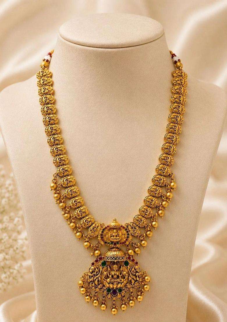 Gold-Plated Pearls Beaded Temple Necklace with Earrings for Women | Traditional Temple Jewellery for Wedding & Festive Wear | Gift for Her - Indya