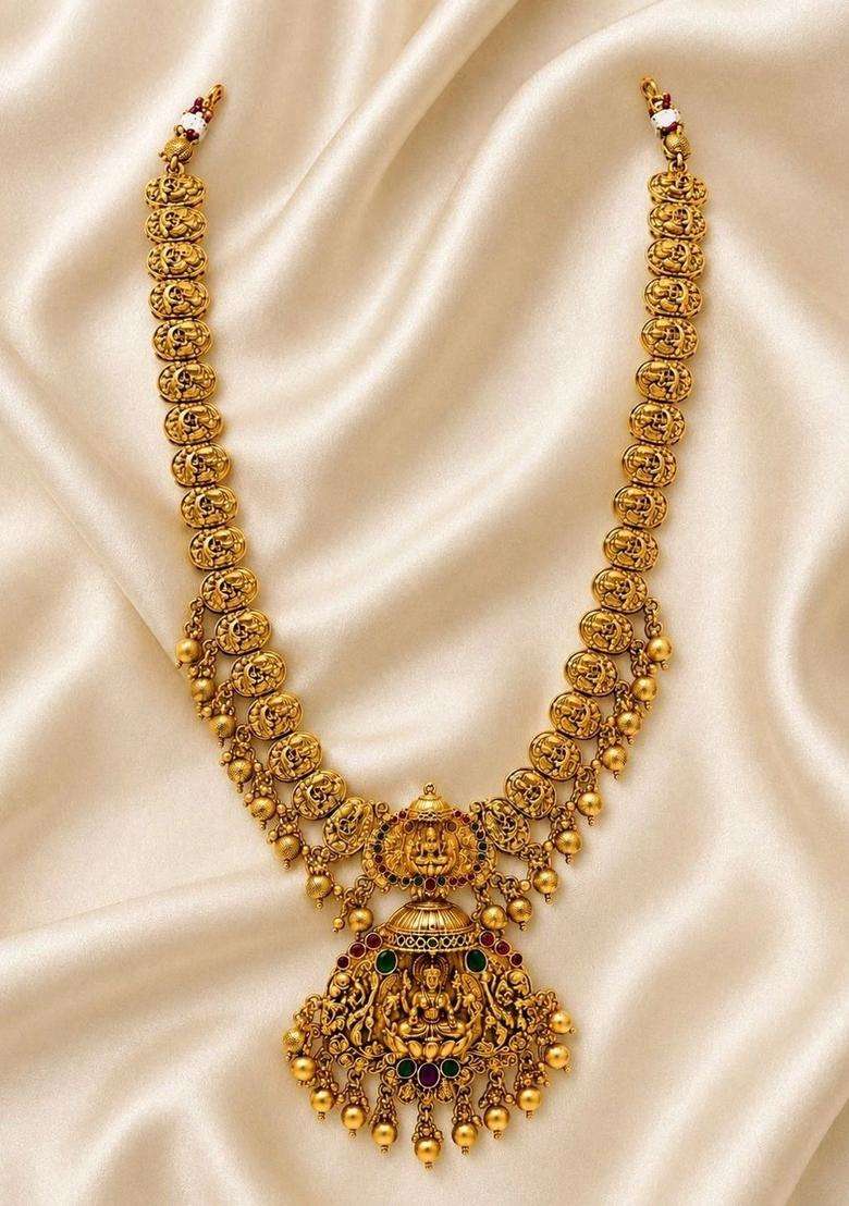 Gold-Plated Pearls Beaded Temple Necklace with Earrings for Women | Traditional Temple Jewellery for Wedding & Festive Wear | Gift for Her - Indya