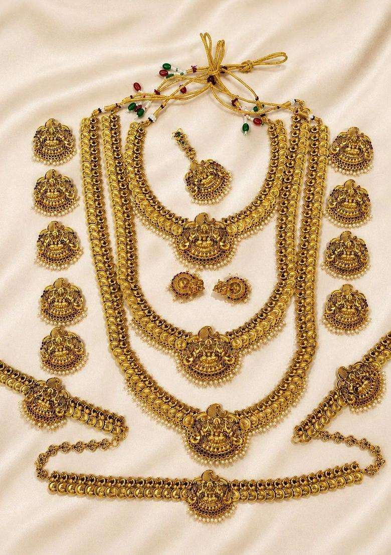 Gold-Plated Pearls Beaded Temple Necklace with Earrings for Women | Traditional Temple Jewellery for Wedding & Festive Wear | Gift for Her - Indya