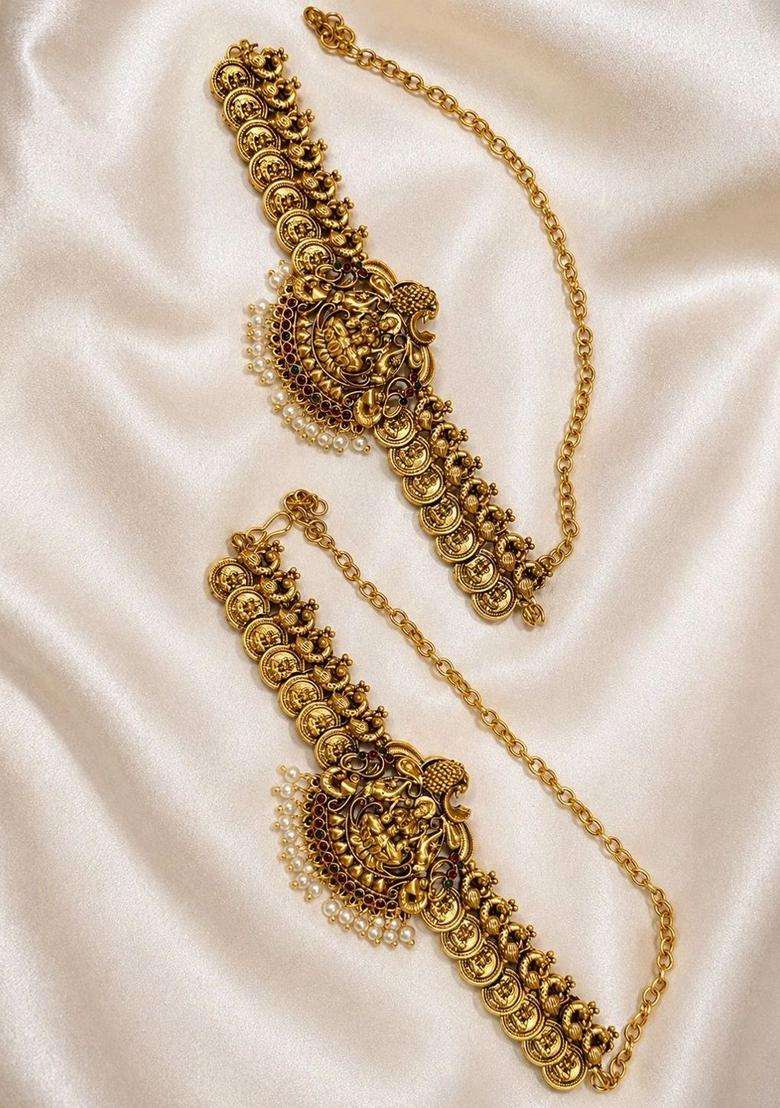 Gold-Plated Pearls Beaded Temple Necklace with Earrings for Women | Traditional Temple Jewellery for Wedding & Festive Wear | Gift for Her - Indya