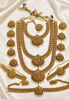 Gold-Plated Pearls Beaded Temple Necklace with Earrings for Women | Traditional Temple Jewellery for Wedding & Festive Wear | Gift for Her