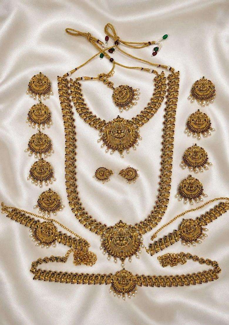 Gold-Plated Pearls Beaded Temple Necklace with Earrings for Women | Traditional Temple Jewellery for Wedding & Festive Wear | Gift for Her - Indya