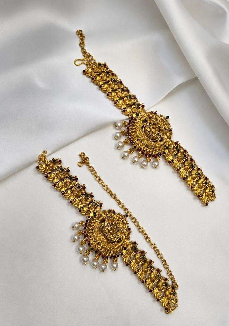 Gold-Plated Pearls Beaded Temple Necklace with Earrings for Women | Traditional Temple Jewellery for Wedding & Festive Wear | Gift for Her - Indya
