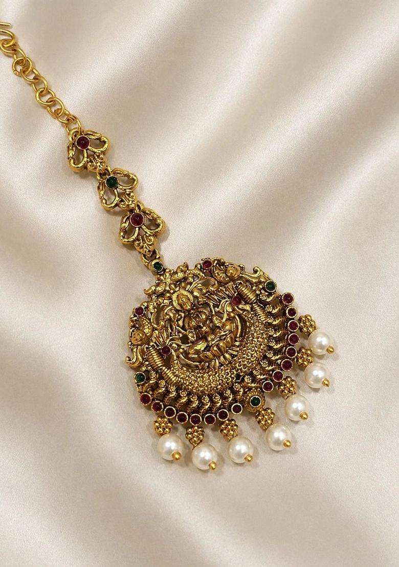 Gold-Plated Pearls Beaded Temple Necklace with Earrings for Women | Traditional Temple Jewellery for Wedding & Festive Wear | Gift for Her - Indya