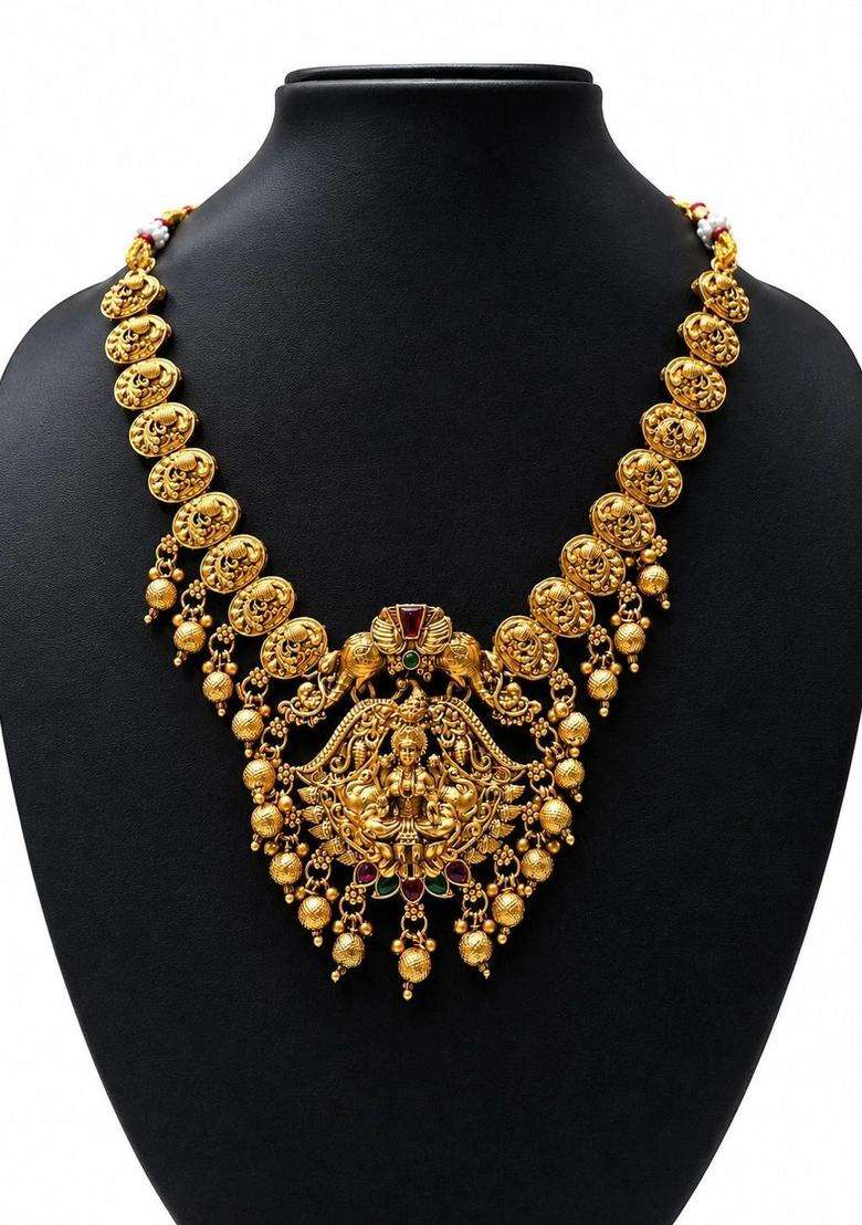 Gold-Plated Pearls Beaded Temple Necklace with Earrings for Women | Traditional Temple Jewellery for Wedding & Festive Wear | Gift for Her - Indya