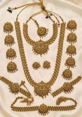 Gold-Plated Pearls Beaded Temple Necklace with Earrings for Women | Traditional Temple Jewellery for Wedding & Festive Wear | Gift for Her