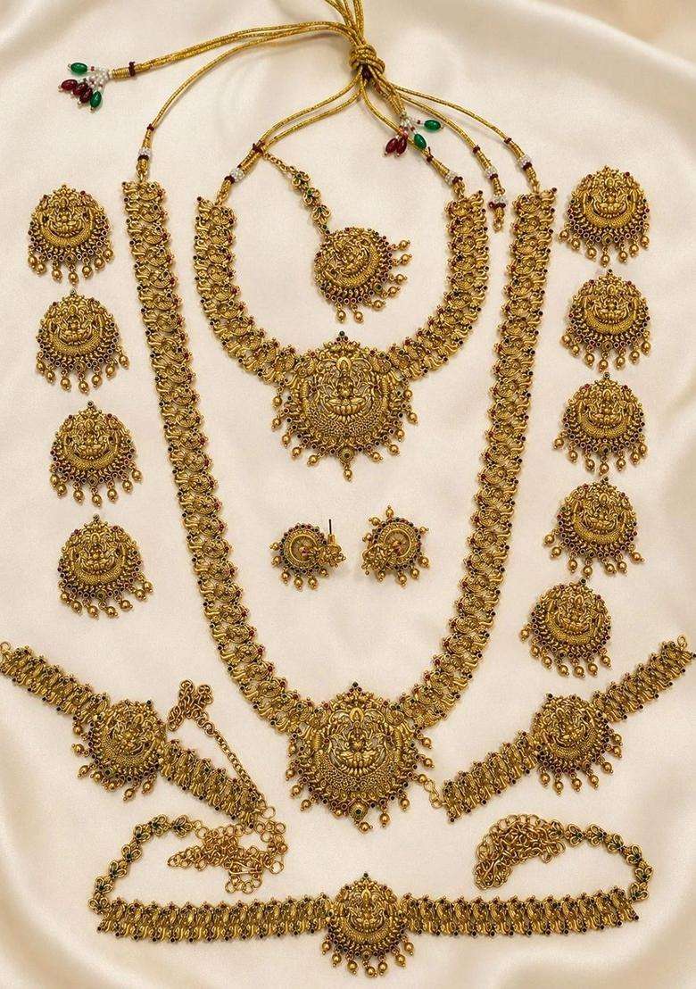 Gold-Plated Pearls Beaded Temple Necklace with Earrings for Women | Traditional Temple Jewellery for Wedding & Festive Wear | Gift for Her - Indya