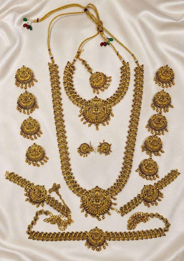 Gold-Plated Pearls Beaded Temple Necklace with Earrings for Women | Traditional Temple Jewellery for Wedding & Festive Wear | Gift for Her - Indya