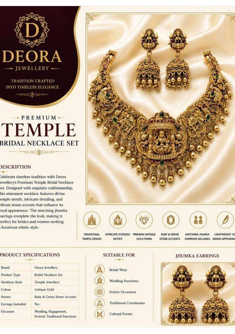 Gold-Plated Pearls Beaded Temple Necklace with Earrings for Women | Traditional Temple Jewellery for Wedding & Festive Wear | Gift for Her - Indya