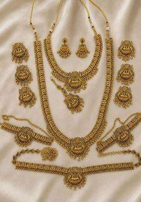 Gold-Plated Pearls Beaded Temple Necklace with Earrings for Women | Traditional Temple Jewellery for Wedding & Festive Wear | Gift for Her