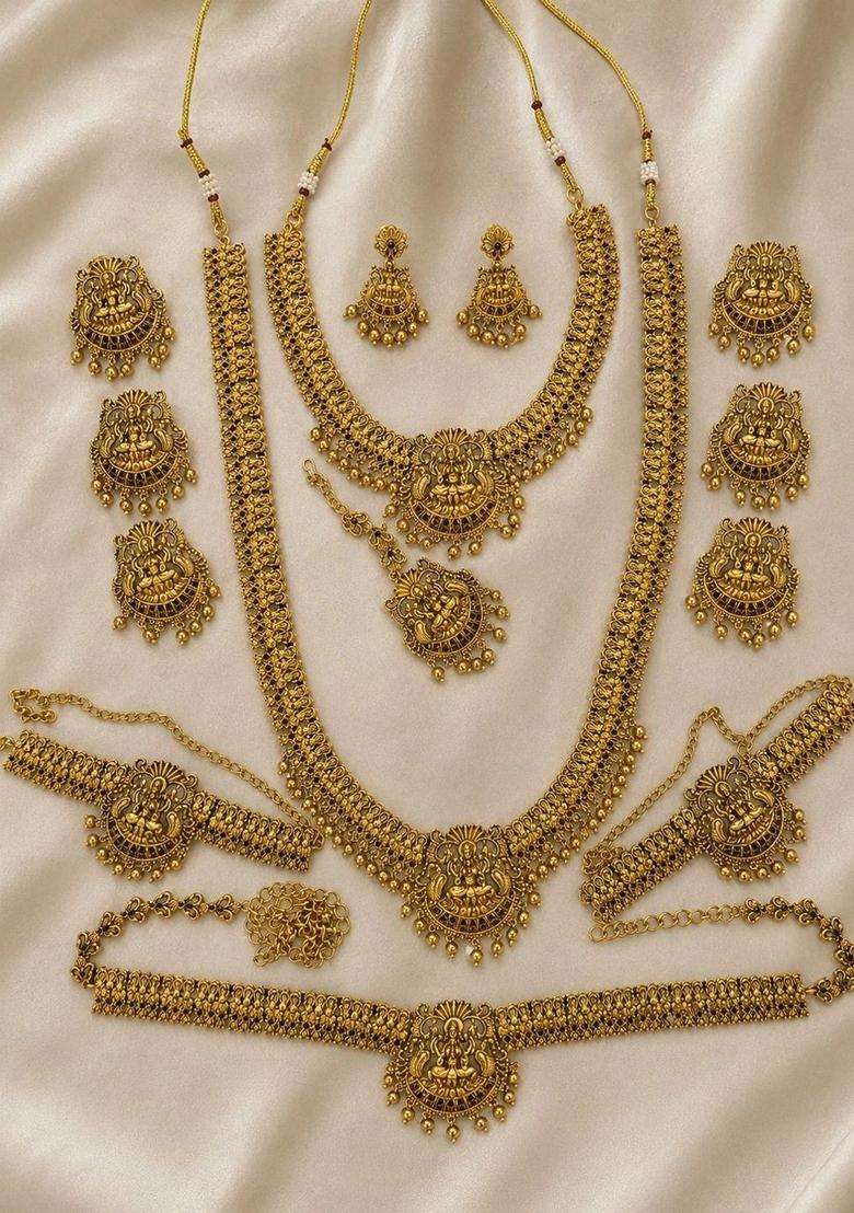 Gold-Plated Pearls Beaded Temple Necklace with Earrings for Women | Traditional Temple Jewellery for Wedding & Festive Wear | Gift for Her - Indya