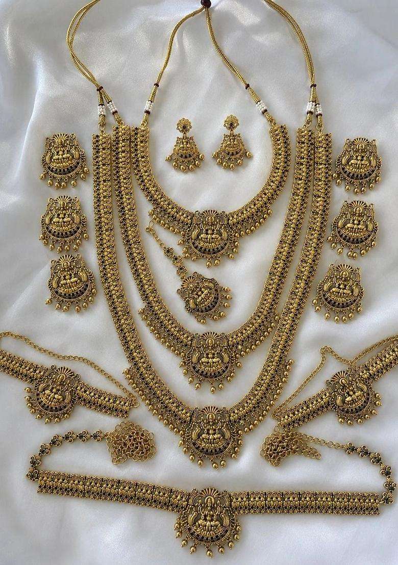 Gold-Plated Pearls Beaded Temple Necklace with Earrings for Women | Traditional Temple Jewellery for Wedding & Festive Wear | Gift for Her - Indya