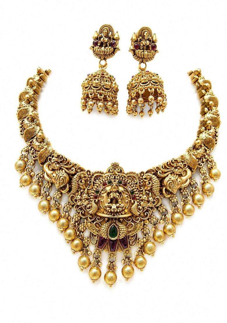 Gold-Plated Pearls Beaded Temple Necklace with Earrings for Women | Traditional Temple Jewellery for Wedding & Festive Wear | Gift for Her - Indya