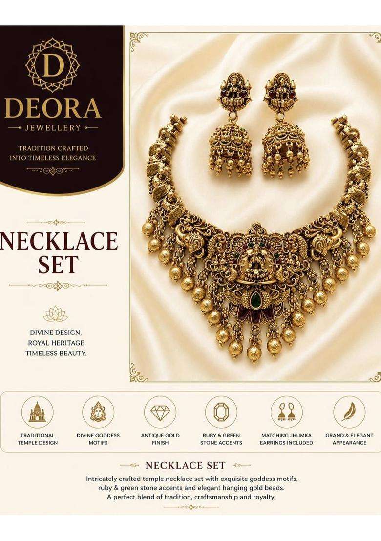 Gold-Plated Pearls Beaded Temple Necklace with Earrings for Women | Traditional Temple Jewellery for Wedding & Festive Wear | Gift for Her - Indya