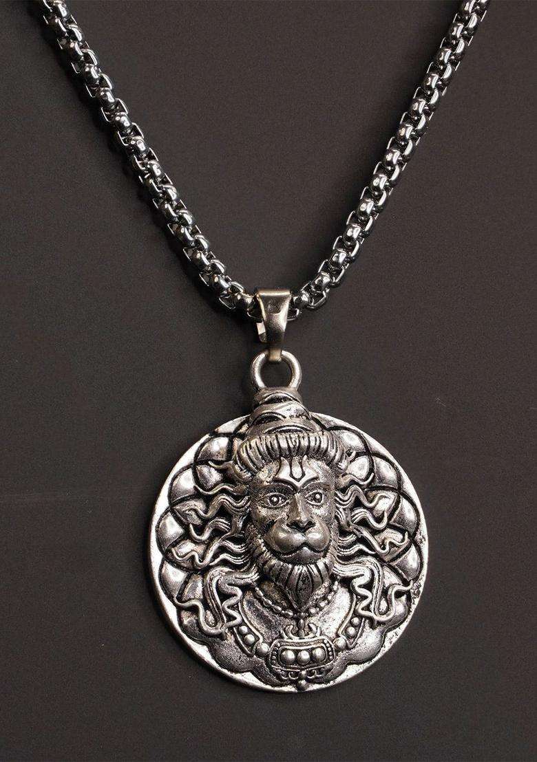 Silver-Plated 3D Bajrangbali Hanuman Ji Necklace for Men & Women | Stylish Party & Everyday Wear | Festive Gift - Indya