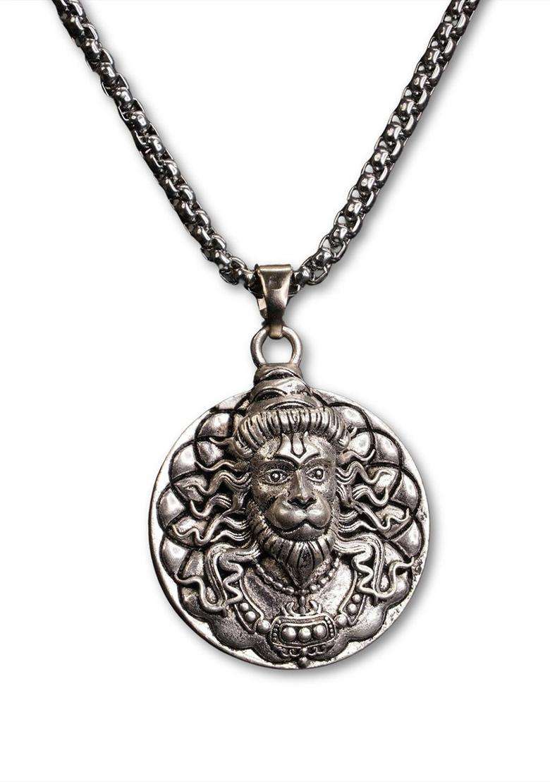 Silver-Plated 3D Bajrangbali Hanuman Ji Necklace for Men & Women | Stylish Party & Everyday Wear | Festive Gift - Indya