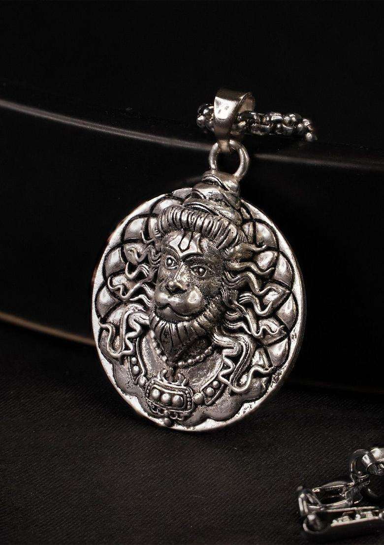 Silver-Plated 3D Bajrangbali Hanuman Ji Necklace for Men & Women | Stylish Party & Everyday Wear | Festive Gift - Indya