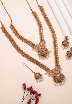 Rose Gold-Plated Gold-Plated Temple Beaded Copper Necklace and Earrings for Women | Traditional Temple Jewellery for Wedding & Festive Wear | Gift for Her