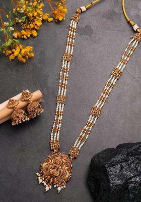 Rose Gold-Plated Temple Beaded Copper Necklace and Earrings for Women | Traditional Temple Jewellery for Wedding & Festive Wear | Gift for Her
