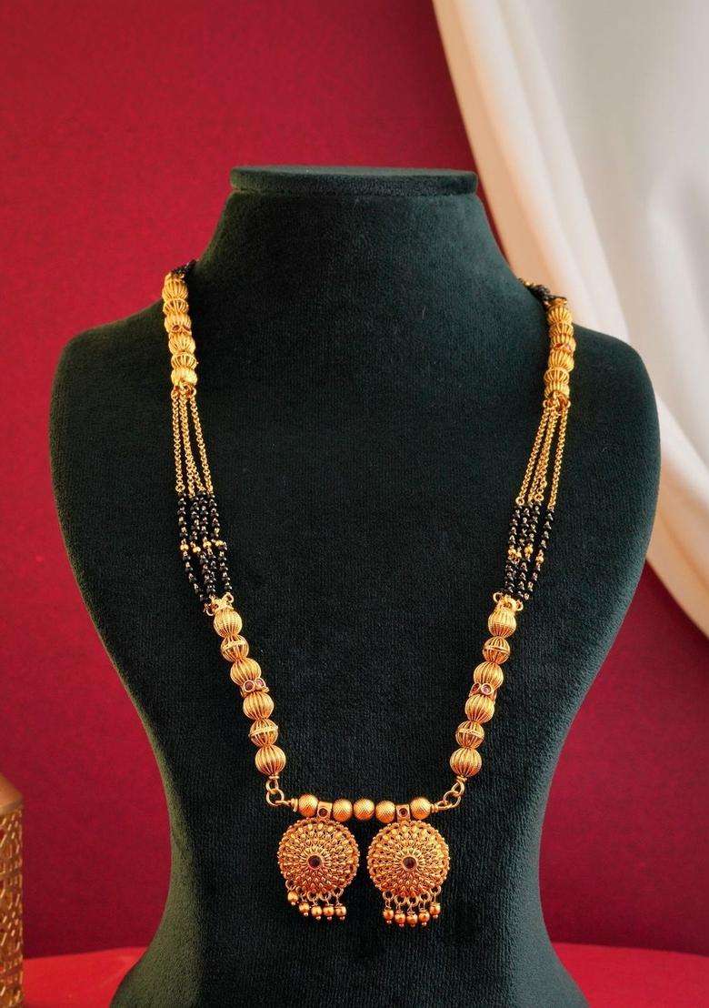 Gold-Plated Temple Beaded Copper Necklace and Earrings for Women | Traditional Temple Jewellery for Wedding & Festive Wear | Gift for Her - Indya