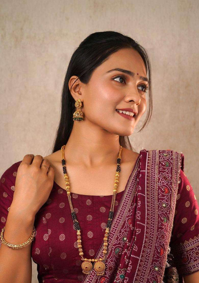 Gold-Plated Temple Beaded Copper Necklace and Earrings for Women | Traditional Temple Jewellery for Wedding & Festive Wear | Gift for Her - Indya