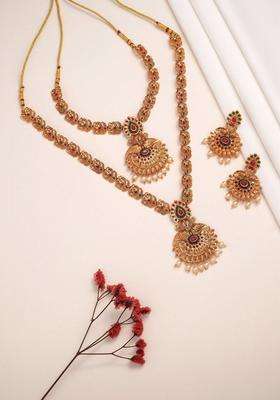 Rose Gold-Plated Gold-Plated Temple Beaded Copper Necklace and Earrings for Women | Traditional Temple Jewellery for Wedding & Festive Wear | Gift for Her