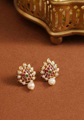 Gold-Plated Geometric Studs Earrings for Women | Traditional Temple Jewellery for Wedding & Festive Wear | Gift for Her