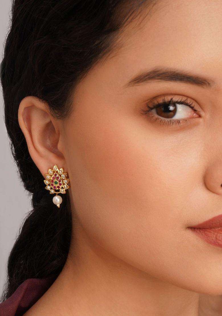 Gold-Plated Geometric Studs Earrings for Women | Traditional Temple Jewellery for Wedding & Festive Wear | Gift for Her - Indya