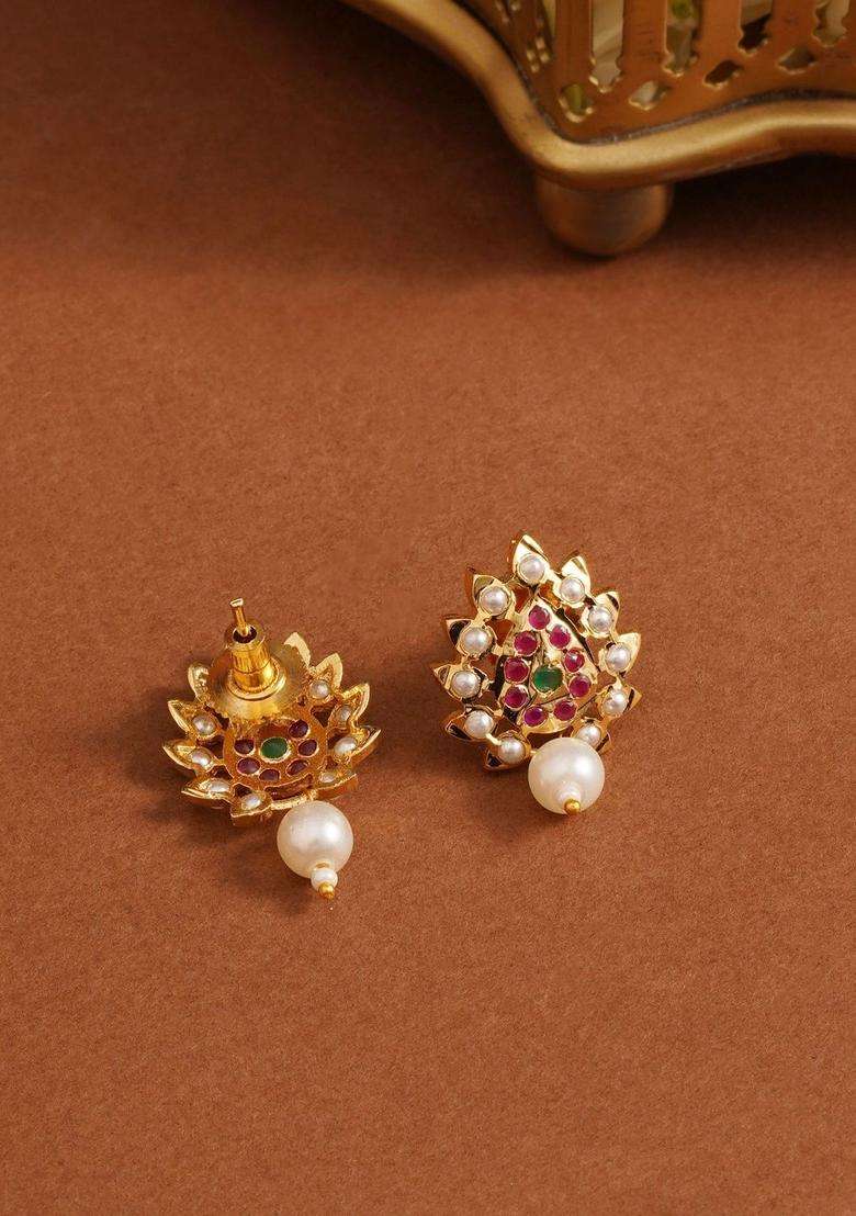 Gold-Plated Geometric Studs Earrings for Women | Traditional Temple Jewellery for Wedding & Festive Wear | Gift for Her - Indya