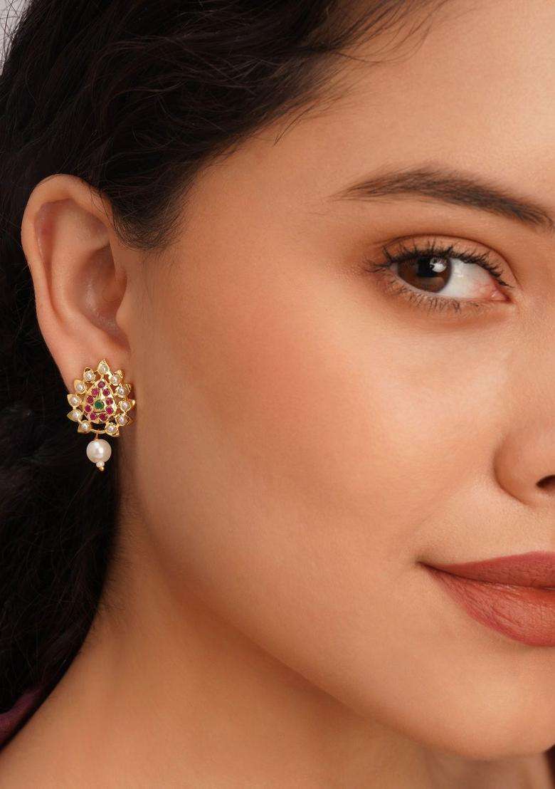 Gold-Plated Geometric Studs Earrings for Women | Traditional Temple Jewellery for Wedding & Festive Wear | Gift for Her - Indya