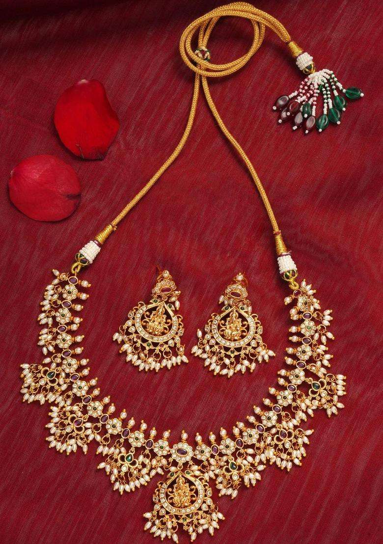 Gold-Plated Pearls Necklace for Women | Traditional Temple Jewellery for Wedding & Festive Wear | Gift for Her - Indya